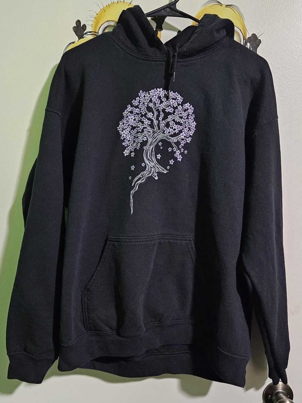 Threadless Black Hoodie with Lavender Tree Graphic